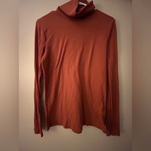 Madewell Women’s ribbed lightweight turtleneck in burnt orange/rust. Size L